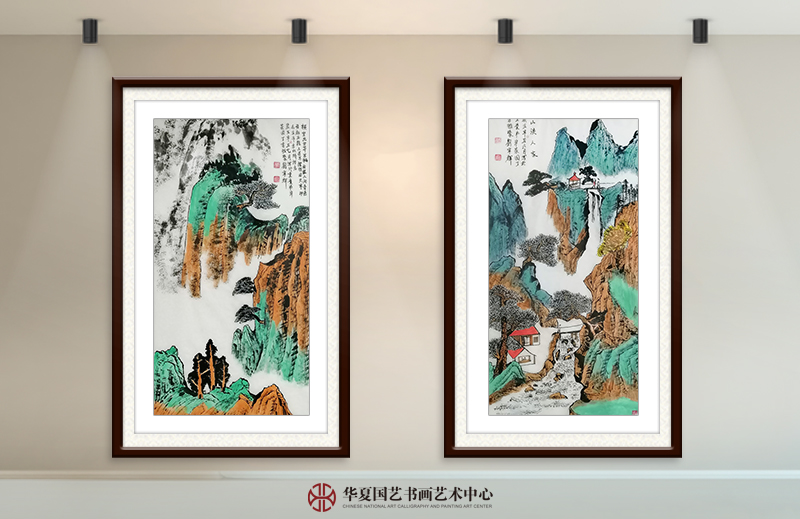 左  刘宁辉作品《横空出世莽昆仑》规格：68X138cm  右  刘宁辉作品《山溪人家》规格：68X138cm.jpg