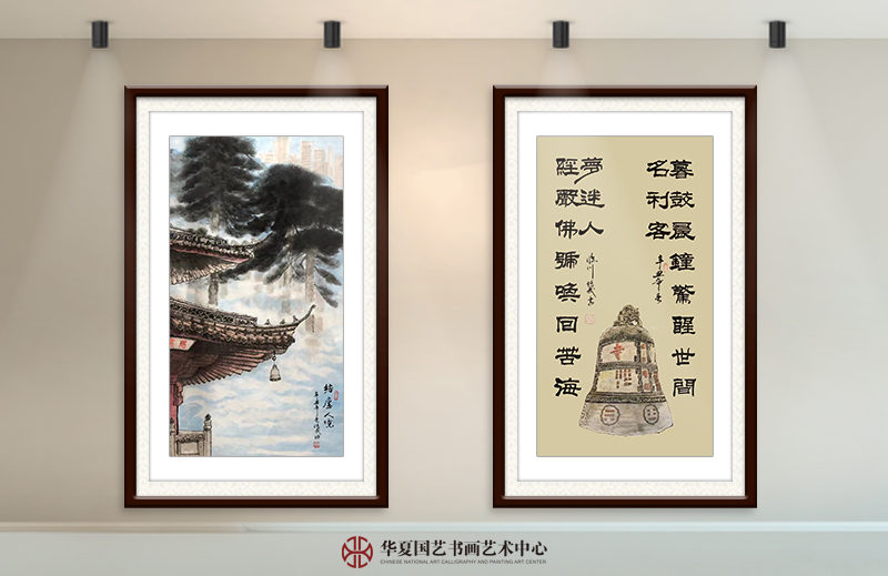 左  张传武作品《结庐人境》  右  张传武作品《暮鼓晨钟惊醒世间名利客 经声佛号唤回苦海梦迷人》.jpg