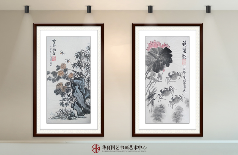 左  刘开豪作品《竹菊幽香》  右  刘开豪作品《荷蟹图》.jpg