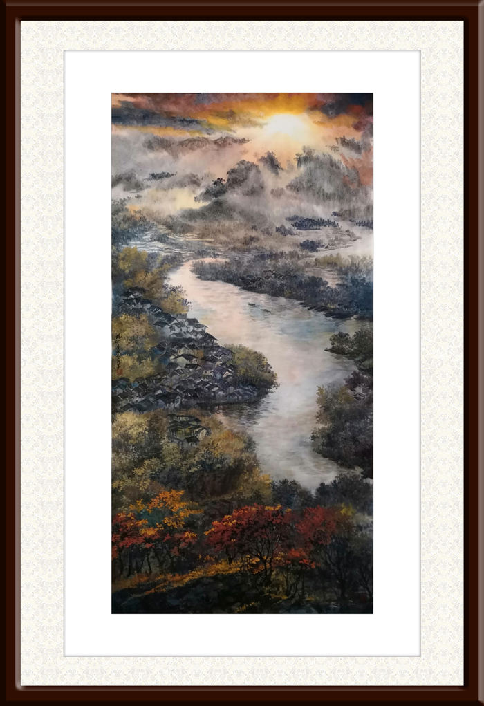 盛絜作品《霞照江南》尺寸：（68x136）.jpg