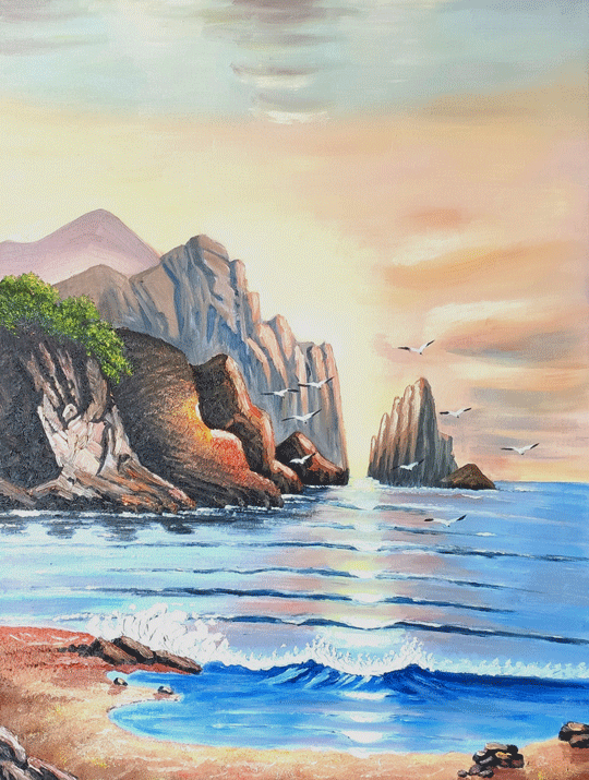 邱禄生作品8--油画《日沐潮涌》规格：60×80cm--创作时间：2022年春.png