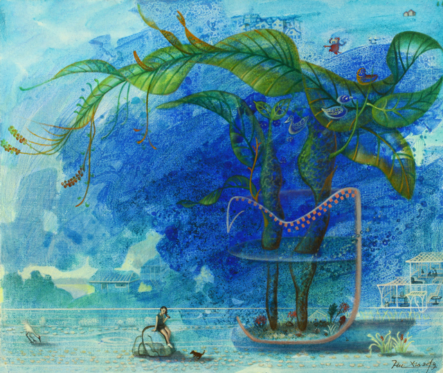 胡新作品5《蓝色家园》--油画--规格：50×60cm--2019年.jpg