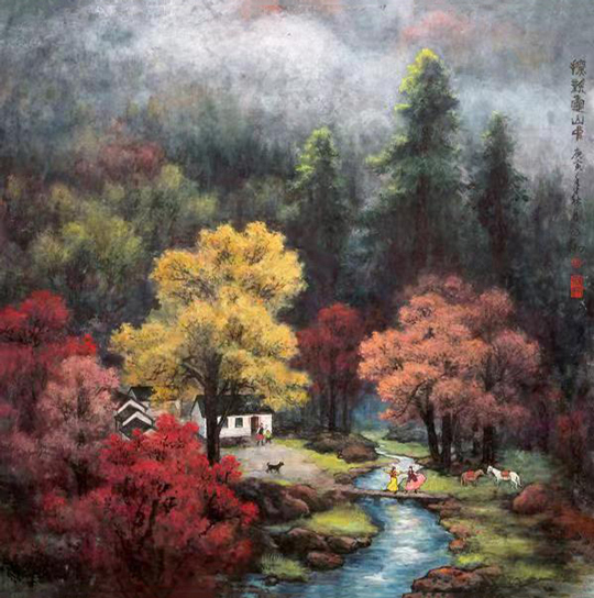 张得翔作品《探亲秋山中》90㎝×90㎝2010年.jpg