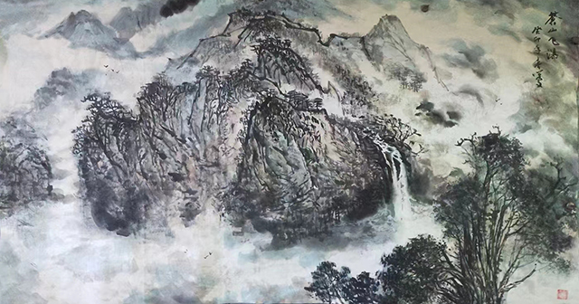 闫学文作品6《茶山飞瀑》.jpg