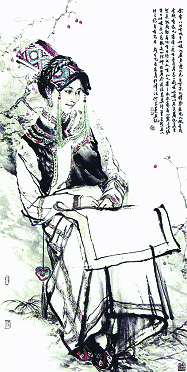 何家英 九寨沟的藏族姑娘.jpg