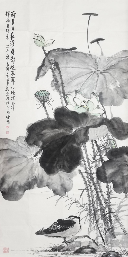高健林作品1《荷舟自在浮-禅福自然来》--规格：138×69cm.jpg