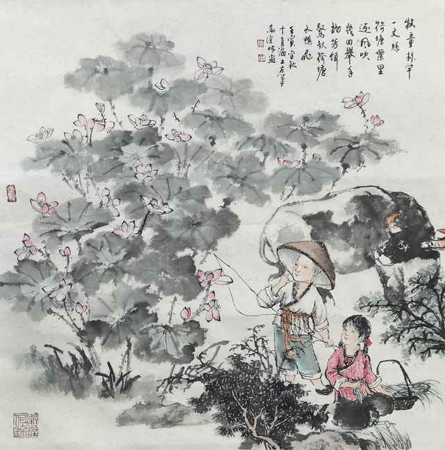 高健林作品3《荷塘叶里逐风吹》--规格：40×45cm.jpg