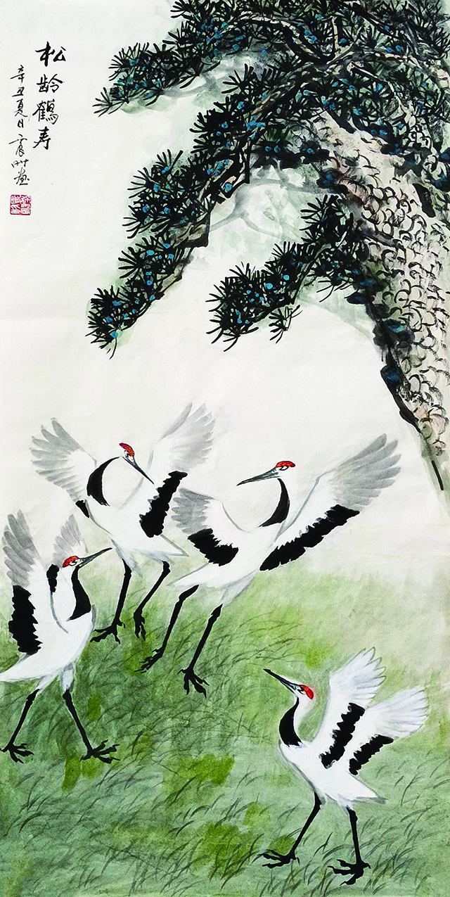徐震时作品《松龄鹤寿》规格：136cmx68cm.JPG