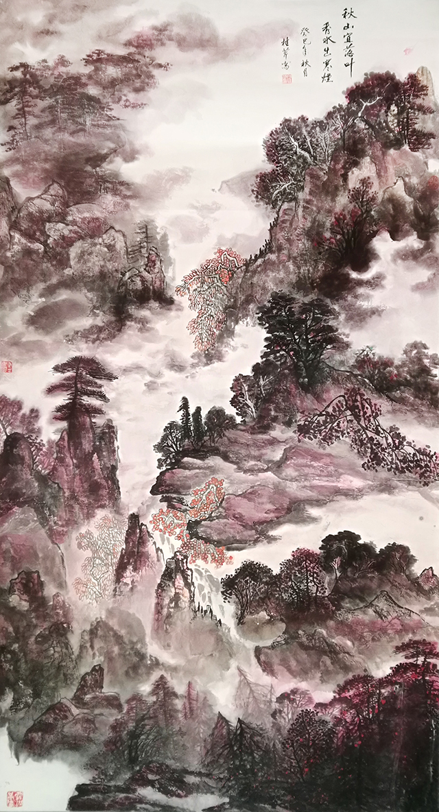 白桂芹作品11《秋山宜落叶 秀水出寒烟》138x69cm.jpg