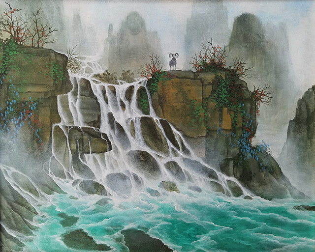 庞淳作品3 溪流瀑布代表作《青山白瀑》尺寸：100x80cm.jpg