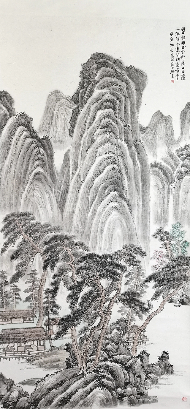 高健林作品3《习静摊书坐》  规格：138×69cm.jpg